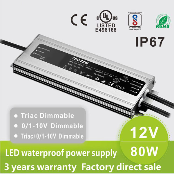 Triac 0/1-10V Dimmable LED Dimming Power IP67 12V 80W Triac 0/1-10V Dimmable LED Dimming Power IP67 12V 80W